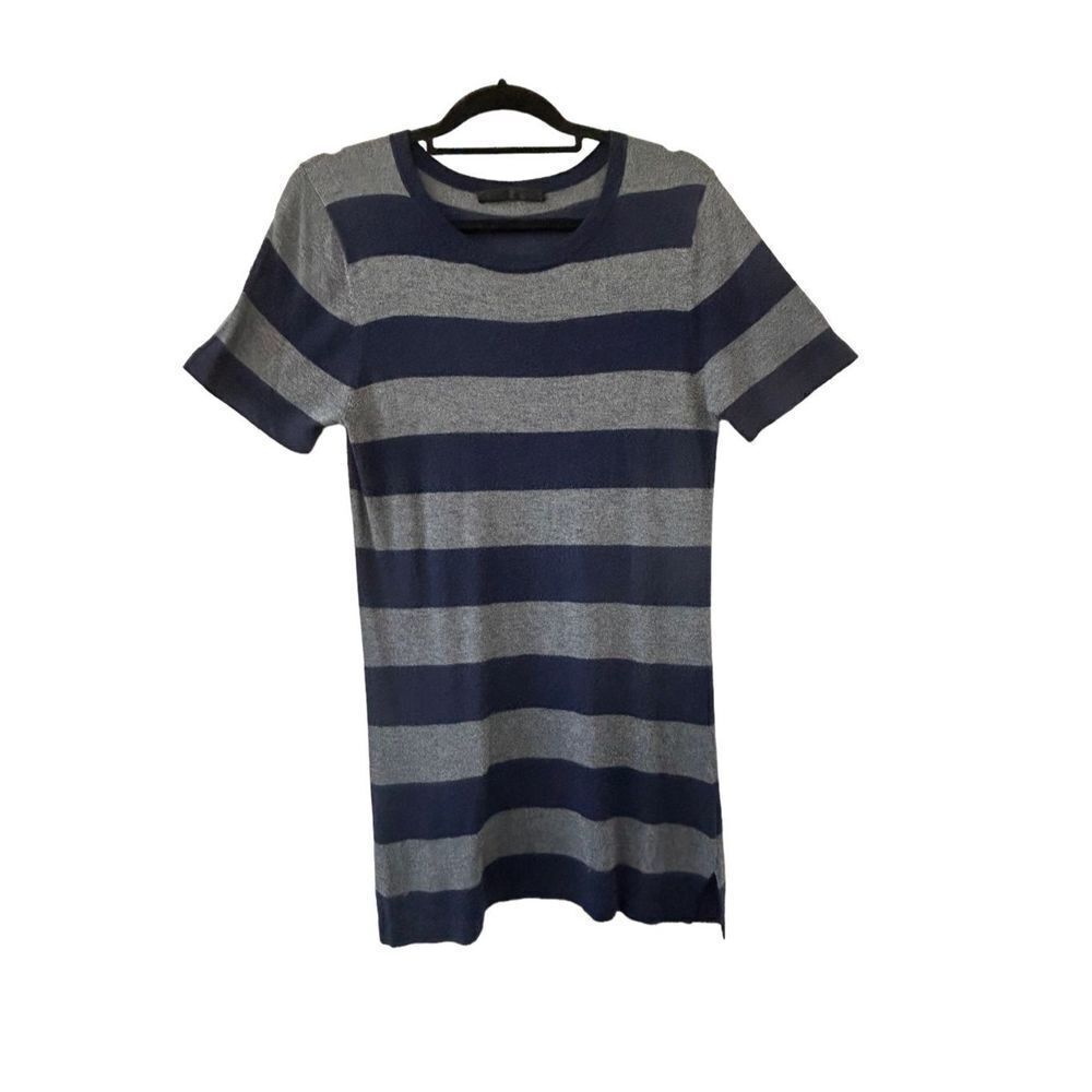 Jenni Kayne Cashmere Blend Striped Knitted Tunic Women’s Gray and Navy Size Larg